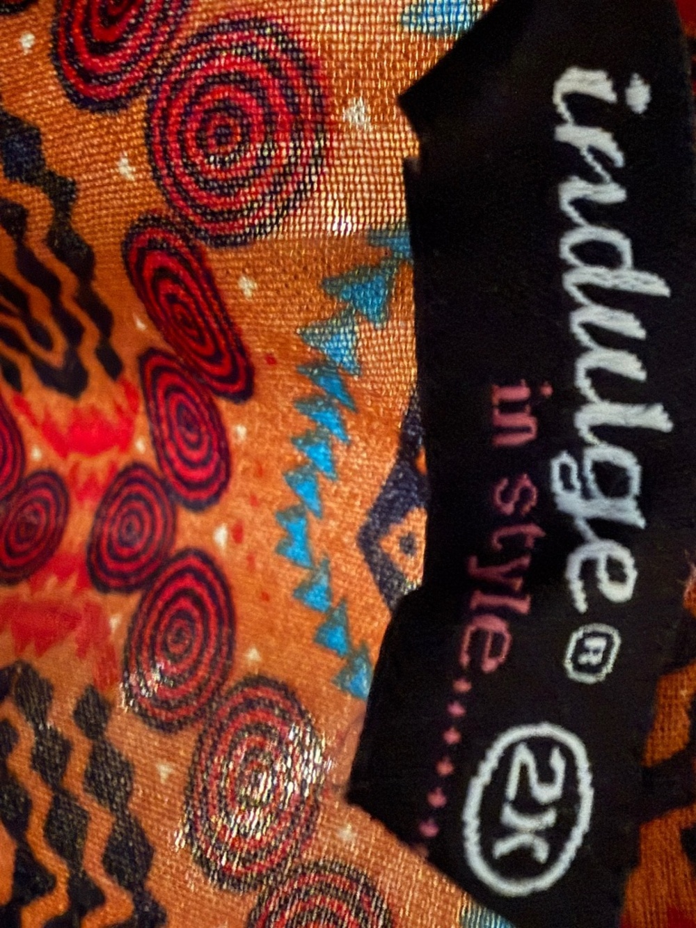 Indulge Southwestern Semi Sheer Orange Brown Geometric Print Top Size 2X - Picture 4 of 11